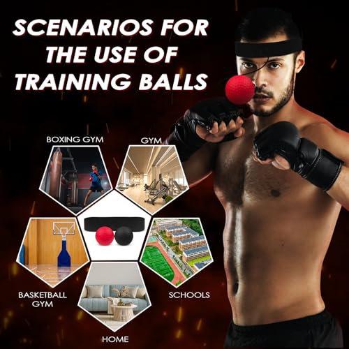 Rseuphiee Boxen Reflexball, Boxen Training Ball, 2 Verschiedene Boxbälle, 1 Verstellbares Stirnband, Boxtraining Trainingsgerät, für Reaktion, Agilität, Schlaggeschwindigkeit, Kampffähigkeit