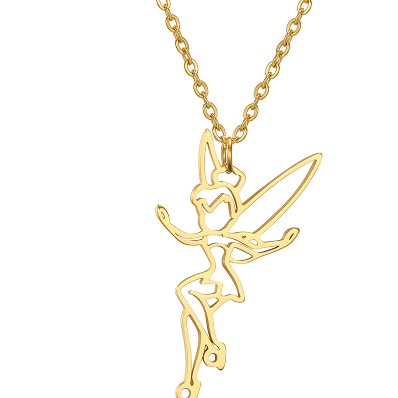UNIFTFairy Pixie Tinkerbell Silhouette Necklace For Women Girls Stainless Steel Exquisite Magical Pixie Angel Pendant Necklace Jewelry Gift