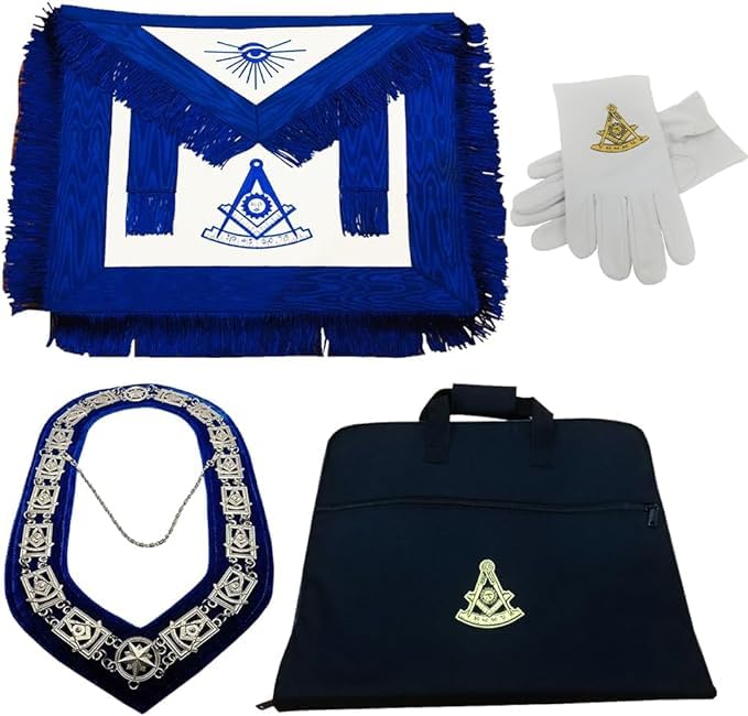 Masonic Regalia Past Master Royal Blue Apron, Chain Collar, Gloves and Soft briefcase one set - Main Image