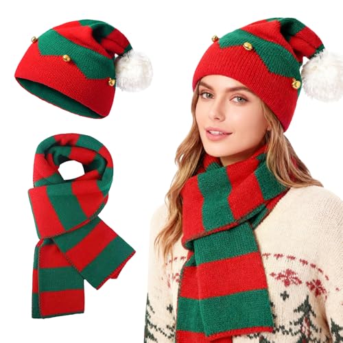 TAGVO 2 Stück Mütze Schal Set Winter Weihnachten Xmas Strickmütze...