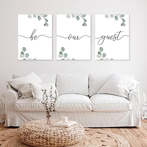 Be Our Guest Sign Wall Art Set Of 3, Farmhouse Guest Room Wall Decor For Hanging Above Bed, Framed Canvas Wall Art With Botanical Prints For Bedroom, Guest Room Decor (12X16Inch) #TOP1