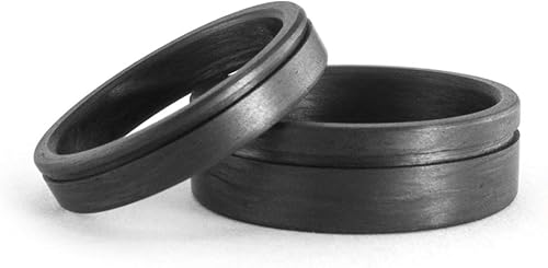 Set of two carbon fiber wedding bands. Unique black wedding rings with one stripe. Water resistant and hypoallergenic. (00109_4N7N)