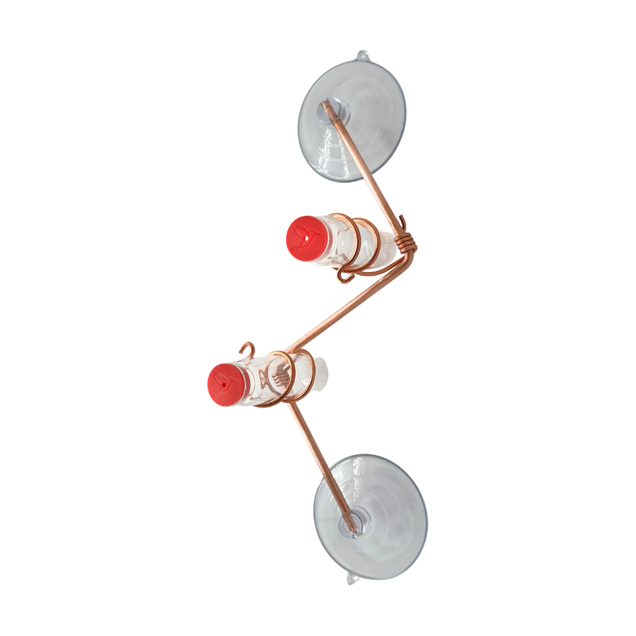 Comedero geométrico para colibríes, Cobre y Aluminio, múltiples Estaciones, Moderno comedero para colibríes, Hecho a Mano, decoración del hogar, Botellas de Vidrio, ventosas (Cobre)