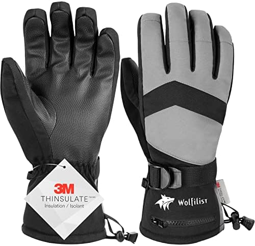 WOLFILIST Ski Gloves Waterproof Windproof - 3M Thinsulate Insulated Warm Snow Gloves, Snowboard Gloves with Zipper Pocket, Touchscreen Winter Gloves for Men Women (Black, Large)