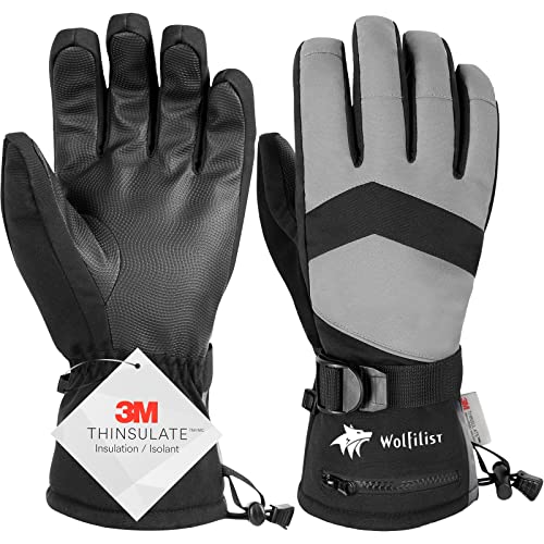 WOLFILIST Ski Gloves Waterproof Windproof - 3M Thinsulate Insulated Warm Snow Glove, Snowboard Gloves with Zipper Pocket, Touchscreen Winter Glove for Men Women(Black,Small) by WOLFILIST - Used condition - US$9.60