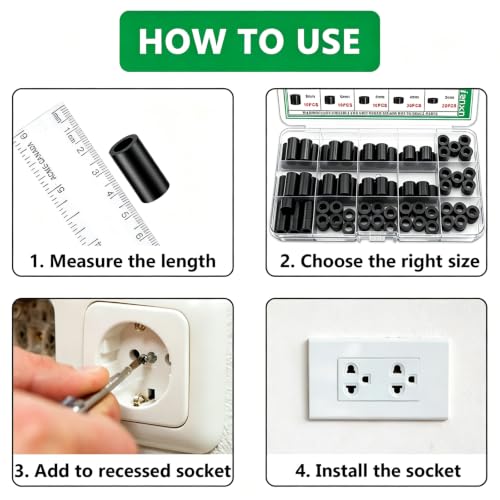 Image of 120PCS Black Nylon Spacers Kit, ID 6.2mm, OD 11mm- 3mm, 4mm, 5mm, 6mm, 8mm, 10mm, 15mm, 18mm, 20mm Length, Non-Threaded Round Plastic Spacers Suitable for Switch & Receptacle Screws (Pack of 2)