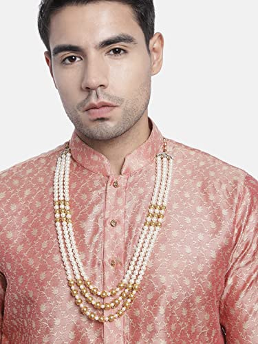 Image of I Jewels 3 Layered Traditional Gold Plated Dulha Moti Mala with Stone Maharaja Haar /Groom Necklace For Men (MLP36FL)