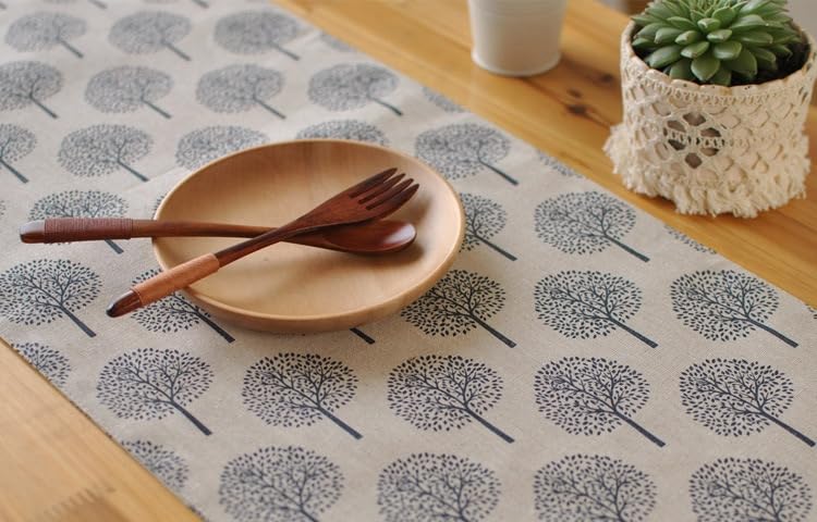 CosyAurora Linen Table Runner Mulberry Trees Beige - Image 4