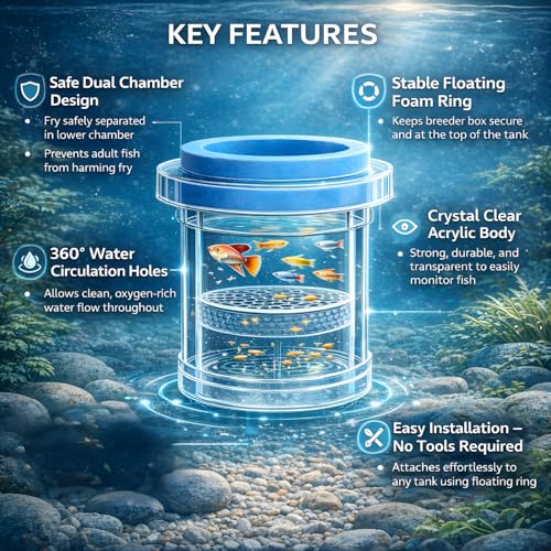 Image of VAYINATO Floating Fish Breeder Box for Aquarium - 11.5cm Double Layer Isolation Incubator with Foam Collar | Clear Fry Protection Box for Guppy, Betta & Small Fish