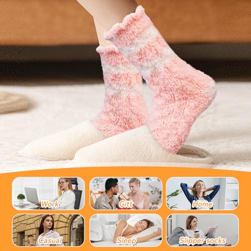 Women Fuzzy Warm Slipper Socks - 6 Pairs Super Soft Microfiber Cozy Sleeping Sock with Ruffled Cuff, Fluffy Comfortable Socks for Lounge Bedroom Winter4