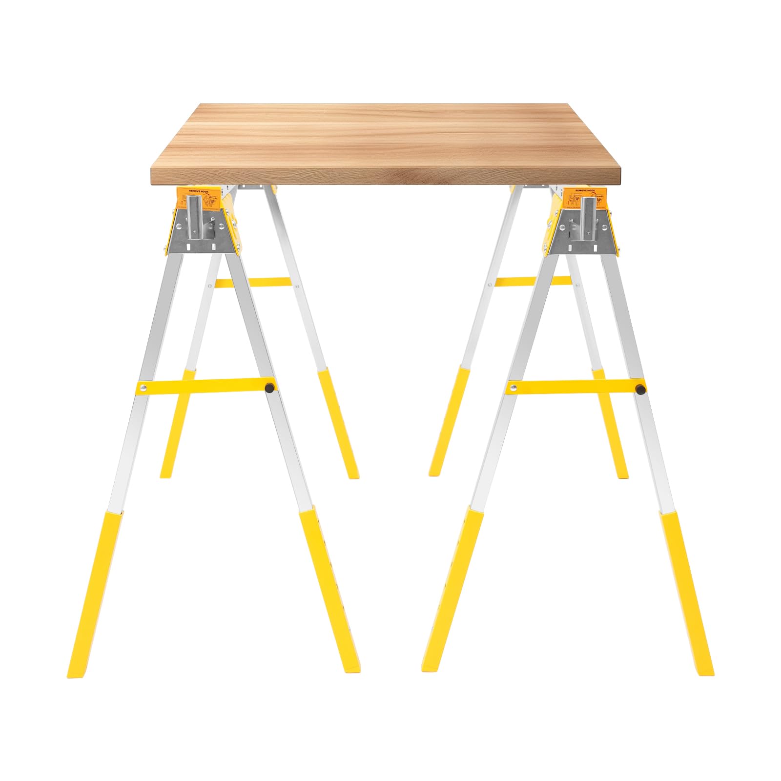 Fyssnn Workbench Saw Horse Twin Pack with 1200kg & 6 Adjustable Heights, Folding Saw Horse Tools, Trestle Table for Woodworking, Construction, Garage, Garden & Workshop Use (Yellow, 2pcs)