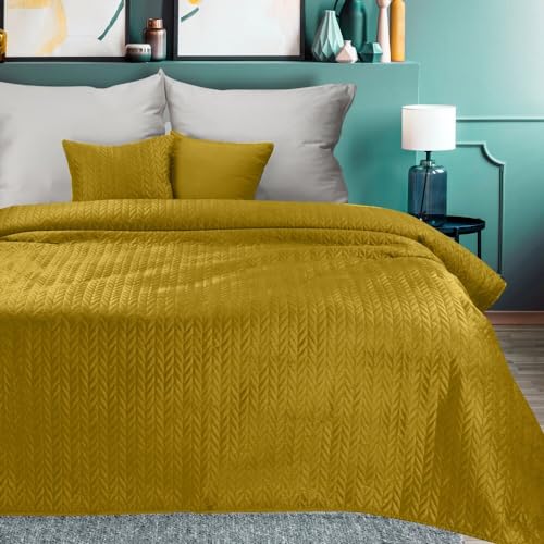 Eurofirany Tagesdecke LUIZ4 Gesteppter Bettüberwurf Steppung Ganzjährige Decke Elegante Steppdecke Einfarbig (senf, 170x210 cm)