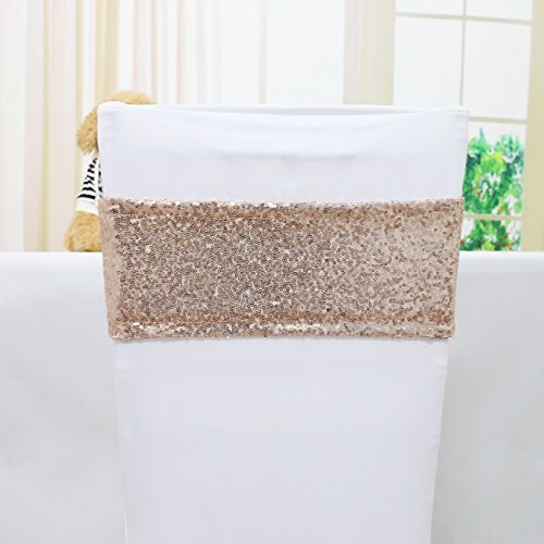 TRLYC 10 Pieces Spandex Chair Sequined Sashes 6 by 14Inch- Rosegold