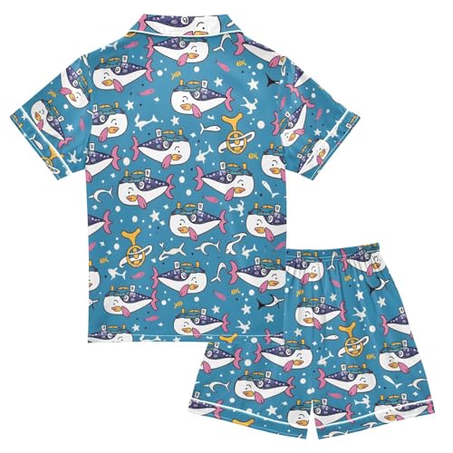 ALAZA Cute Sailor Whale Blue Pajamas Satin Pajama Set Short Sleeve Button Down Sleepwear2
