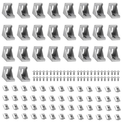 Image of 24pcs 3030 Aluminum Extrusion Corner Bracket Silver 3030 Hardware Accessories T-Slot with Screws for 8020 Aluminum Profile 3D Printer Accessories