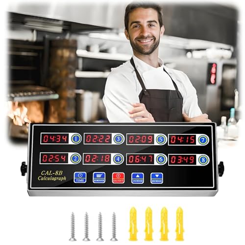 SLWHYZL 8-Channel Kitchen Timer, Digital Timer Stainless Steel Cooking Timer with Ring, Alarm Large LCD Display, Ideal for Restaurant Home Baking Multiple Independent Countdown Timers