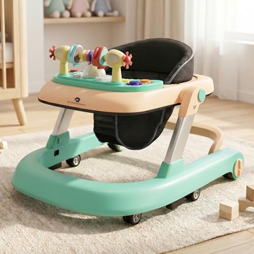 Image of StarAndDaisy Baby Walkers for 6-24 Month Baby Boy Girl /Walker for Kids for 1 Years with Adjustable Height, Musical Tray /Walker for Baby /Kids with Brakes Prevant from Falling (Tiny-Peach-Green)