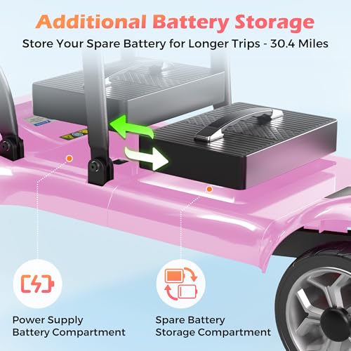 Image of Lightweight Mobility Scooter for Adults & Seniors - Cruise & Airport Approved, 43lb Foldable Portable Motorized Scooters with Dual Lithium Batteries for 30.4 Miles Travel, 300lb Capacity, Pink