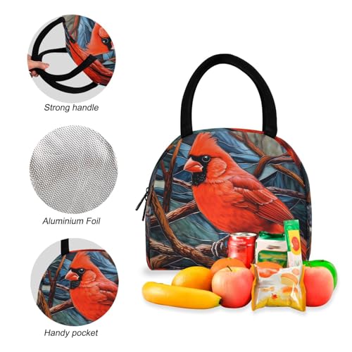 Backpack Lunch Box Set Large Capacity Travel Backpacks and Insulated Lunch Bag for Commute Hiking Picnic Red Bird Vector Print4