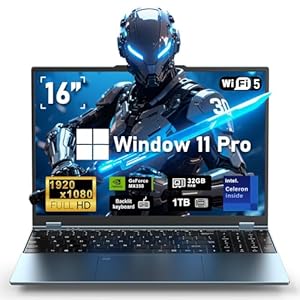 Computadora portátil para juegos, computadora portátil, Win 11 Pro de 16 pulgadas 2025, 32 GB de RAM 1 TB SSD PC, gráficos MX350, procesador N95 4C/4T (hasta 3.4 GHz), teclado retroiluminado