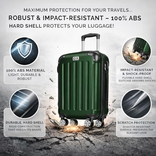 POSH Maleta ABS – Grande 75 cm, tamaño mediano 65 cm & equipaje de mano maleta rígida en una – Ruedas de 360° – 198 L de volumen interior total, verde oscuro, XL - Groß, Juego de maletas rígidas con - imagen 3