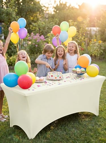 Image of Utopia Kitchen Spandex Tablecloth 2 Pack [4FT, Ivory] Tight, Fitted, Washable and Wrinkle Resistant Stretch Table Cloth Rectangle Cover for Trade Show, Weddings & Parties [48Lx30Wx30H Inch]