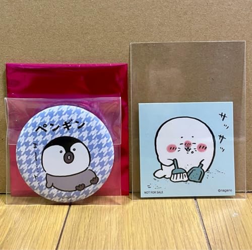 ナガノ水族館 ペンギン 缶バッジ ステッカー (ちりとりほうきセット) ノベルティ セット アザラシ ナガノ