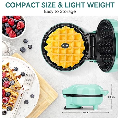 Image of SNAILAR Mini Waffle Maker Belgian Waffle Maker Small Classic Waffle Maker for Children's Birthdays, Family Parties, Easter or Christmas, Cute and Compact Design, 550 Watts, Green