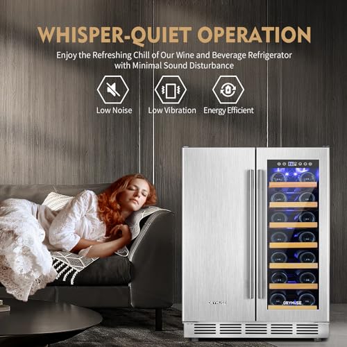 Image of ORYMUSE Wine and Beverage Refrigerator Dual Zone, 24 inch Undercounter Beverage Fridge for Soda, Water and Beer, Built-in /Freestanding, Holds 20 Bottles & 88 Cans, Stainless Steel