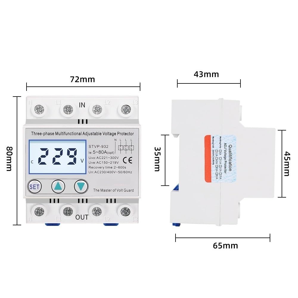 Leitungsschutzschalter,Sicherungsautomat Industrielle dreiphasig AC 380V 80A. Einstellbare Überspannspannung Protector Automatische Wiederherstellung über die unter Spannungspaltvorrichtung(80A)