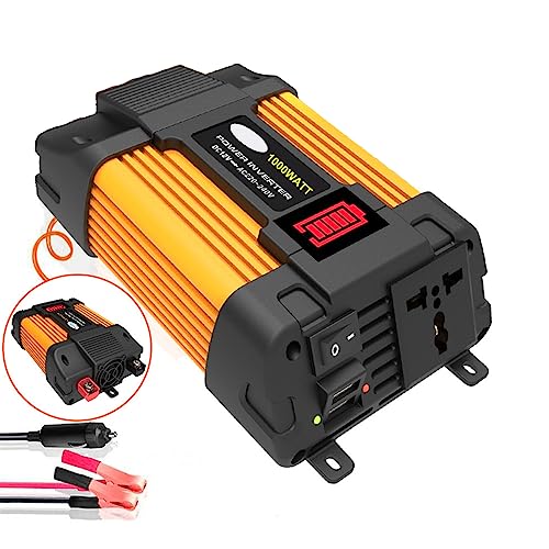 Inversor de Corriente de 1000W DC 12V a 220V AC convertidor de Coche 1 Enchufe y 2 Puertos USB inversores de Corriente de Coche con Cable de alimentación,1000W-12V