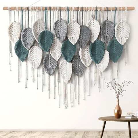 Weldomcor Large Macrame Wall Hanging Boho Home Decor, Handmade Bohemian Woven Leaves Macrame Tapestry Modern Aesthetic Chic Wall Art Decorations for Bedroom Living Room Nursery Office 39" W x 29.5" L Cover