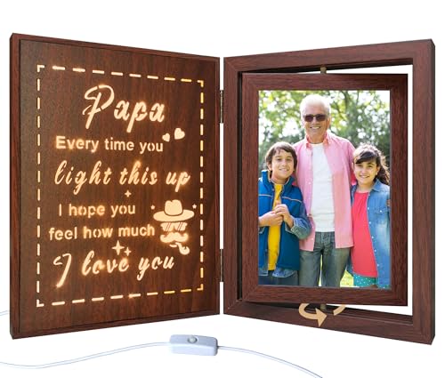 soruney Papa Light Up Picture Frame Wooden Rotating Gift from Grandkids