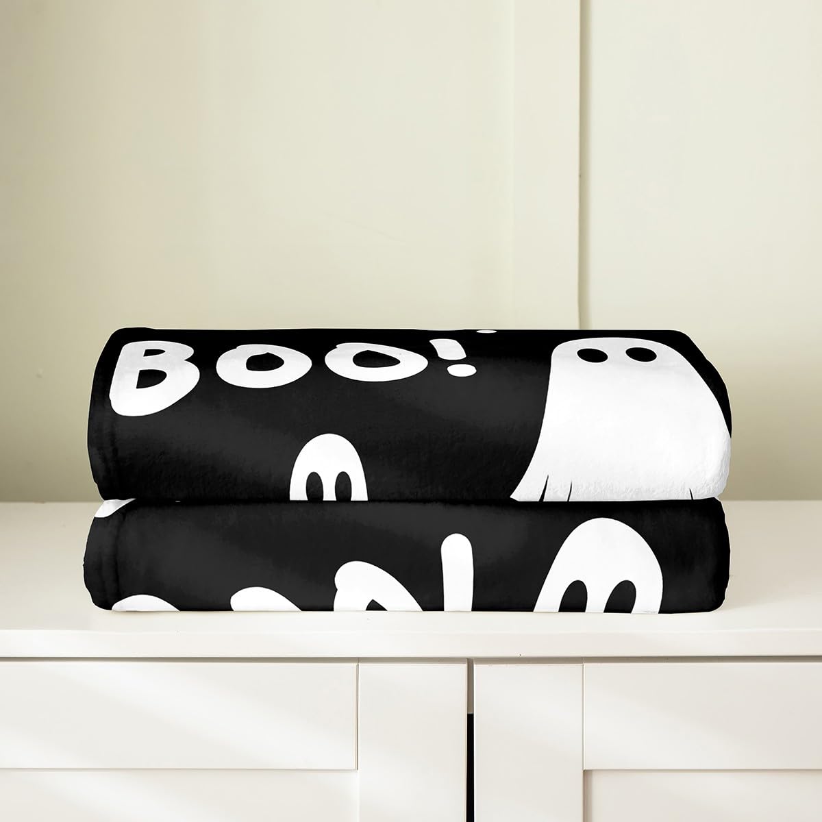 Couvre-lit 2 Personnes Fantôme Kawaii 240x220 Cm + 2 Taies D'oreiller | Blanc, Motif Halloween, Microfibre Douce - 13