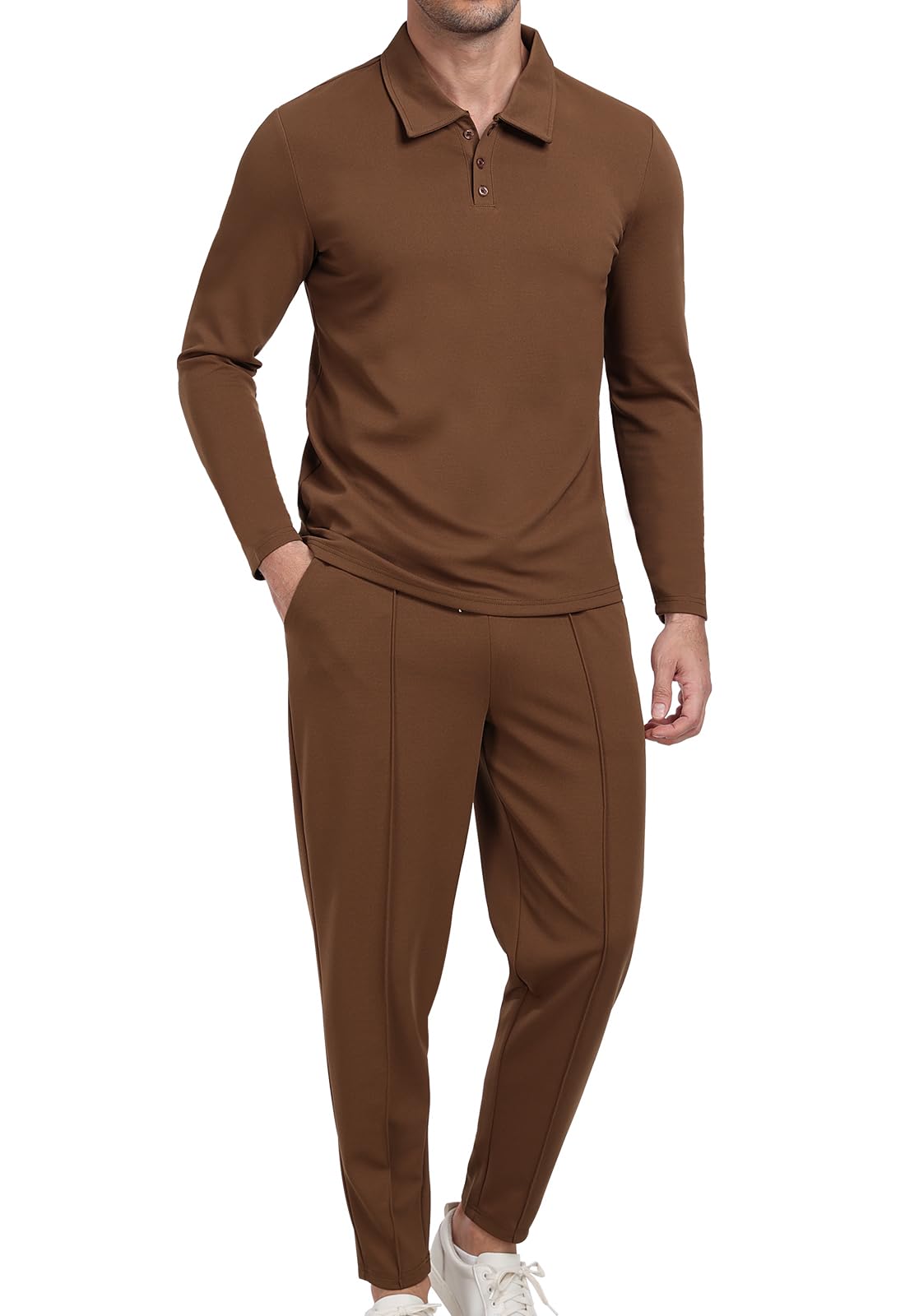 KUYIGO Tuta da uomo Polo 2 pezzi Completi a maniche lunghe Pullover Tuta Set Felpa e Joggers Waffle Top Pantaloni Casual Sport Activewear Golf Suit