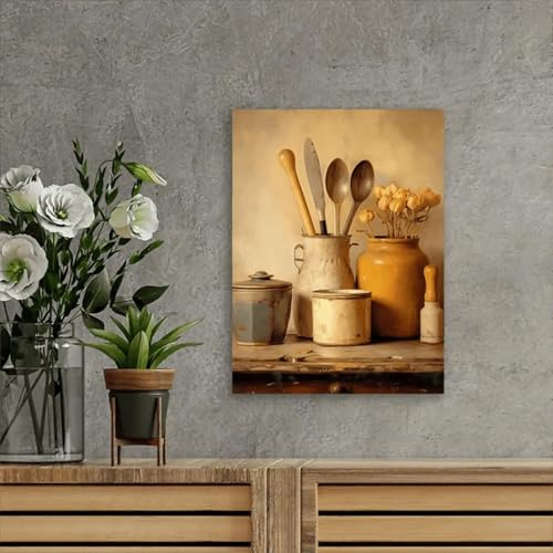 Impression murale toile florale jaune beige style rustique - 4