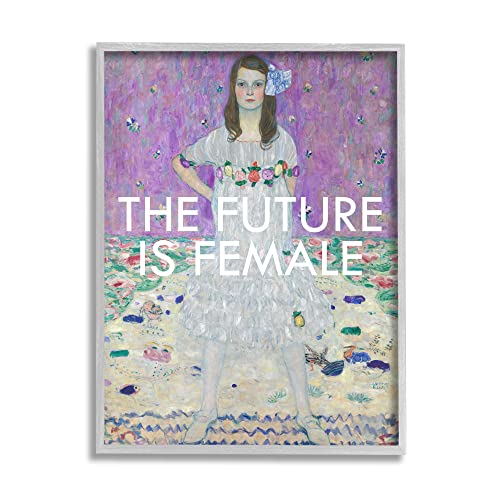 Stupell Industries The Future is Female Vintage Girl Powerful Stance Grey Framed Wall Art, 11 x 14, Off- White