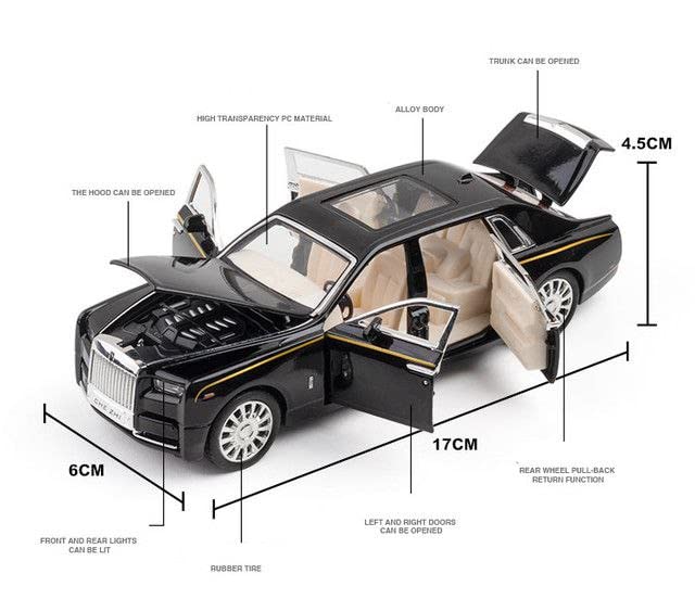 Image of Invite Enterprise Exclusive Diecast Alloy Metal Pull Back Die-cast Car 1:24 New Rolls-Royce Phantom Metal Pullback Toy car with Openable Doors & Light, Music Boys for Kids Toy【Colors as Per Stock】