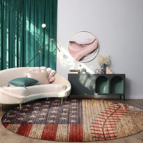 Round Area Rugs 3 Ft Diameter For Nursery Room Rustic America Flag Baseball Design Decorative Rug Carpet Floor Mat Yoga Mat For Boys Girls Playroom Home Decor #TOP2