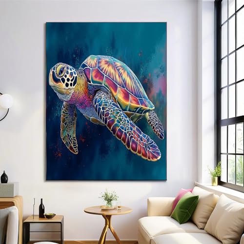 Toile murale de tortue bleu foncé pour rafraîchir une décoration de salon