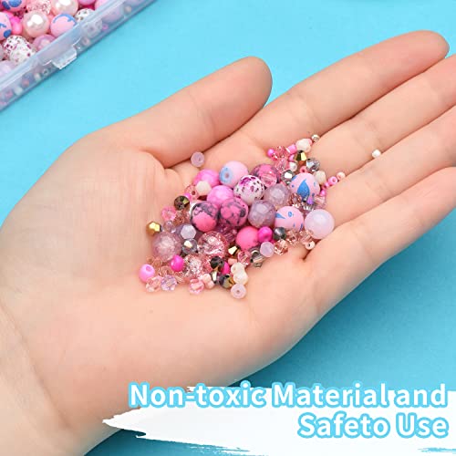 Image of Rose Quartz Jewelry Making Kit - 900pcs Glass Beads, Assorted 8mm, Bicone Crystal, Spacer Seed Beads for Bracelet Crafting