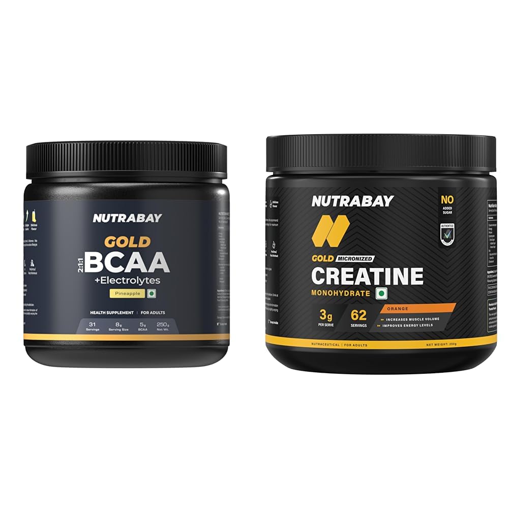 Nutrabay Gold BCAA 2:1:1 with Electrolytes 5000 mg Vegan BCAAs per Serving – Pre/Post Workout Drin | Nutrabay Gold Micronised Creatine Monohydrate Powder 3000 mg Creatine per Serving, NABL Lab Tested-image-4