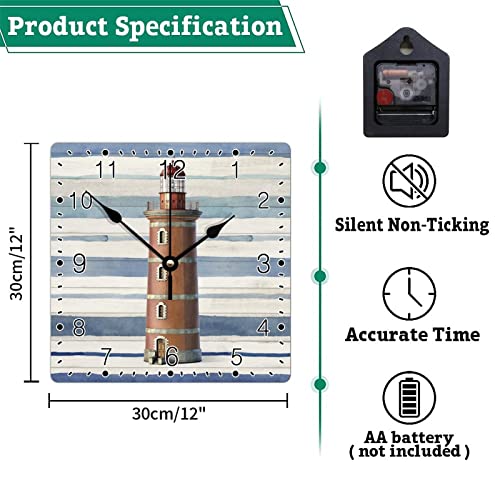 Godblessign Boat Lighthouse Anchor Wall Clock Beach Square Clocks Happiness Is A Day At The Beach 10 Inch Wall Clocks Battery Operated Rustic Cabin Wall Home Decor Living Room Bedroom Decor #TOP5