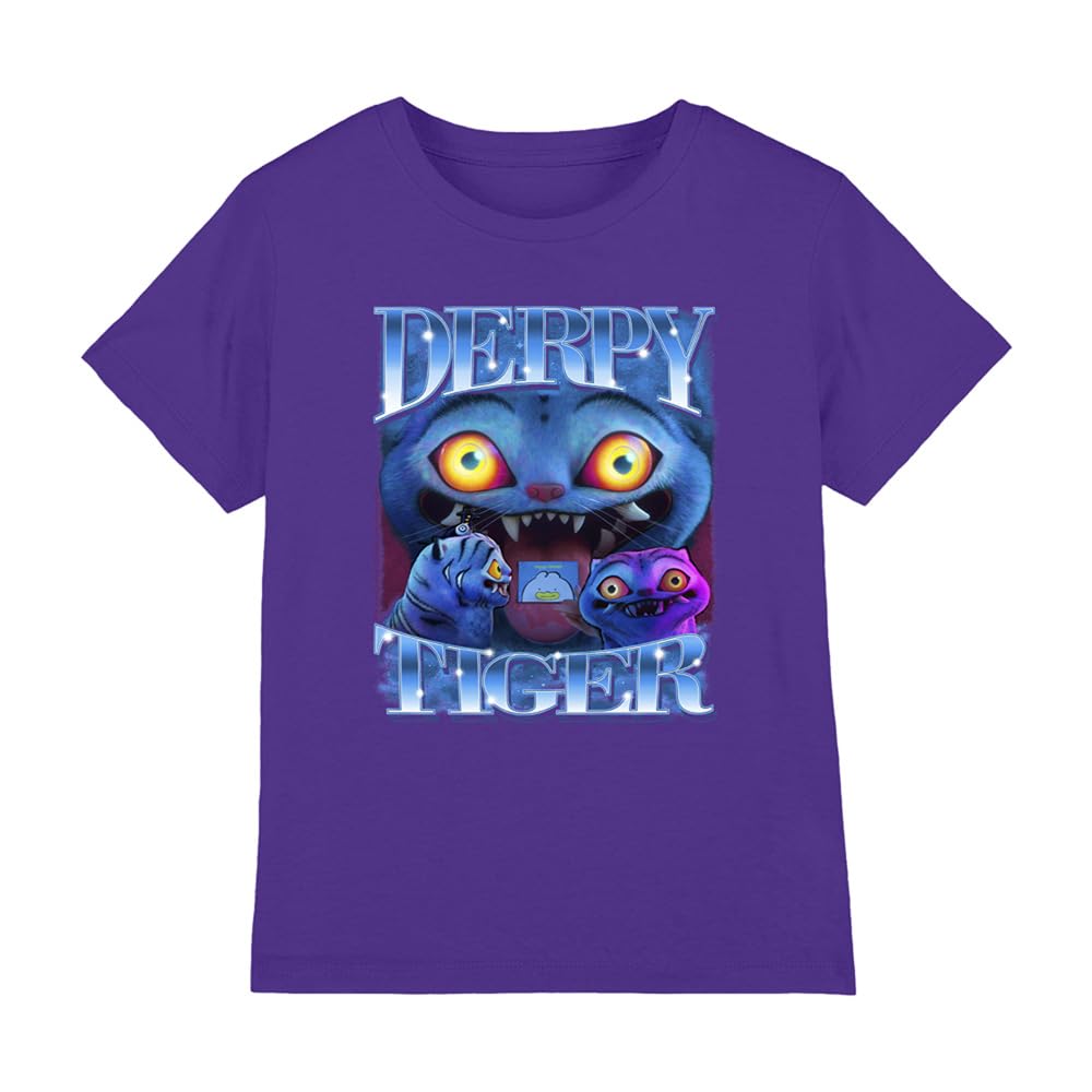 K-Pop Demon Hunters - Derpy Tiger Bootleg Kids T Shirt, Purple, 12-13