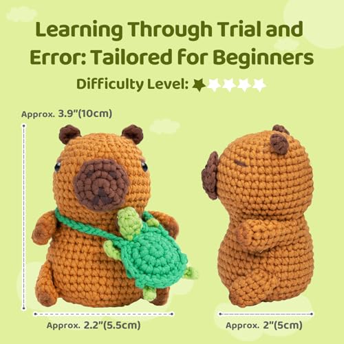 Image of Mewaii Crochet Kit for Beginners Level 1 with 40% Extra Eco-Friendly Pre-Started Easy Yarn, Step-by-Step Video Tutorials for Adults and Kids (Capybara)