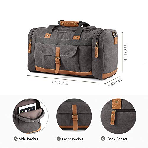 Plambag Canvas Duffle Bag, 50L Large Travel Duffel for Overnight Weekend Luggage(Gray)
