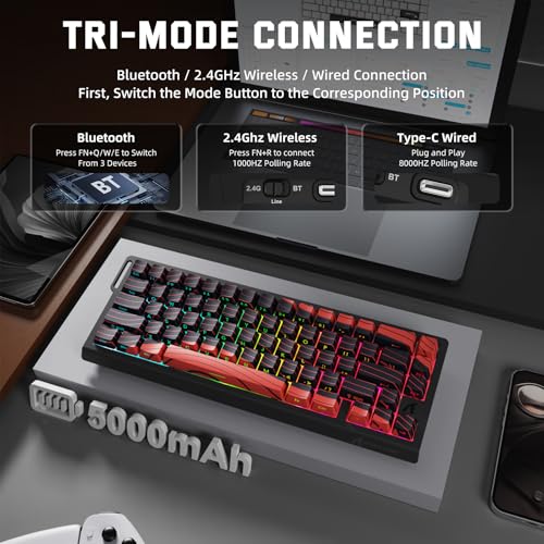 Image of ATTACK SHARK X68 PRO HE Wireless Rapid Trigger Gaming Keyboard with Adjustable Actuation,8K Polling Rate,Hall Effect Magnetic Switch,Hot-Swap,RGB Backlit,BT /2.4GHz /Wired,for FPS Games-Black&Red