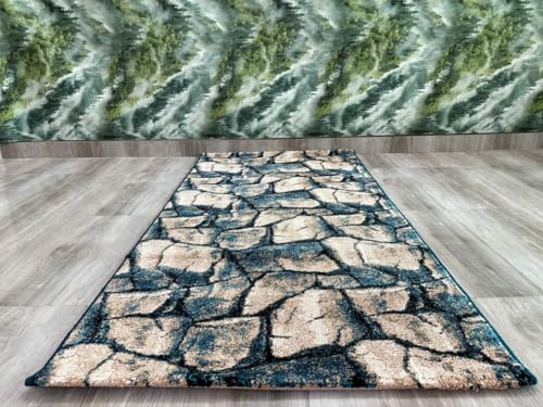Image of Premium Runner Carpet, Vintage Medallion Pattern, Non Slip, Thick, Ideal for Bedroom, Living Room & Entryway, 3x6 Feet Teal Beige Color