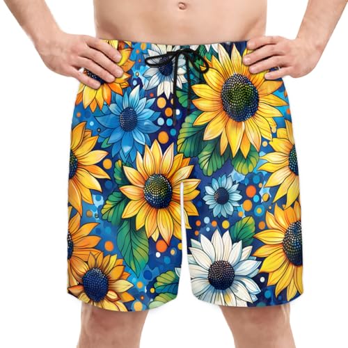 Men's Swim Trunks Size S Sunflower Gardens with Mesh Lining Soft Breathable Quick Dry Beach Shorts Oceanic Blue