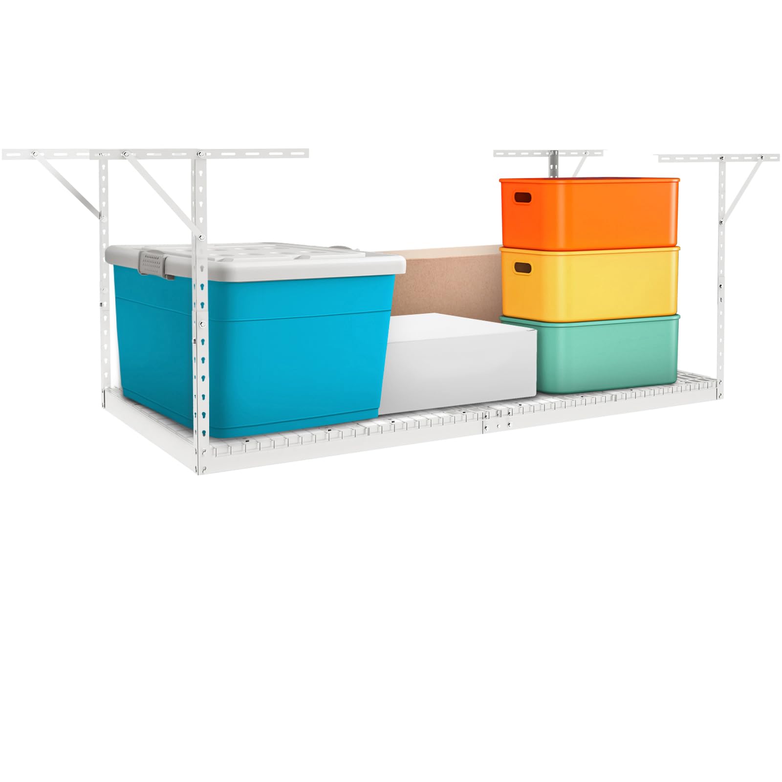 VEVOR Étagère de rangement pour garage, 121,9x243,8 cm, étagère de rangement au plafond, réglable en acier laminé à froid pour rangement du garage, l'organisation, charge 272 kg, 55,9-101,6 cm, blanc